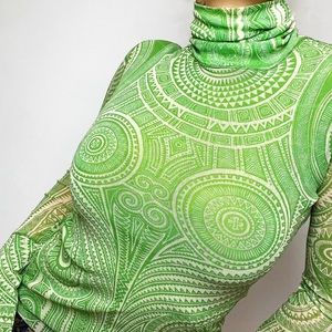 SOLD NWT Vtg Jean Paul Gaultier Soleil Mesh Tribal Turtleneck Long Sleeve Top